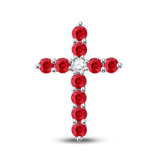  10k White Gold Womens Round Synthetic Ruby Cross Pendant 7/8 Cttw