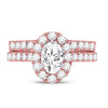 14k Rose Gold Oval Diamond Bridal Wedding Ring Band Set 1-7/8 Cttw