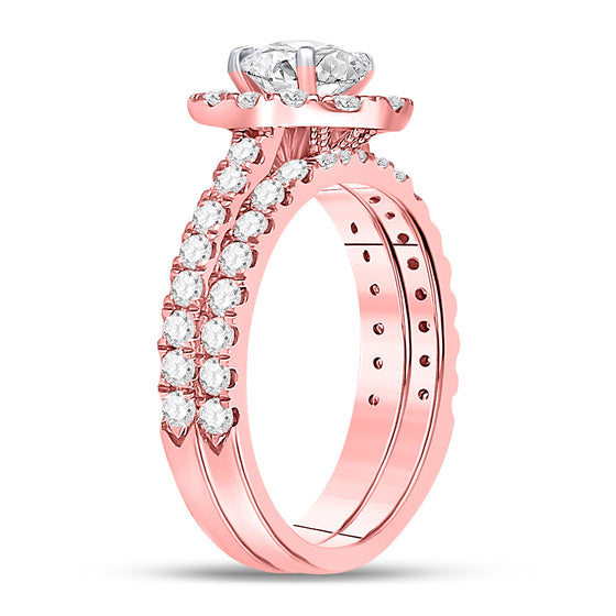 14k Rose Gold Oval Diamond Bridal Wedding Ring Band Set 1-7/8 Cttw