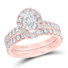 14k Rose Gold Oval Diamond Bridal Wedding Ring Band Set 1-7/8 Cttw