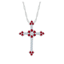  10k White Gold Womens Round Synthetic Ruby Cross Pendant 1 Cttw