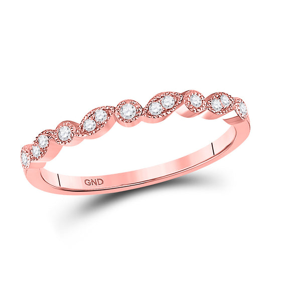 10k Rose Gold Womens Round Diamond Stackable Band Ring 1/10 Cttw