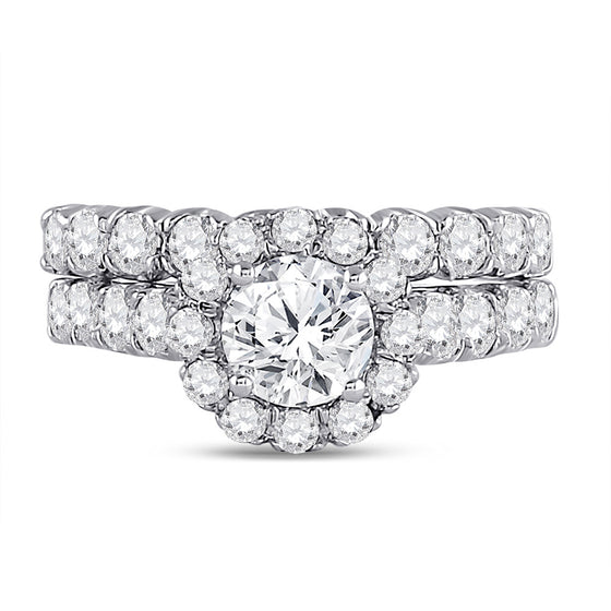 14k White Gold Round Diamond Bridal Wedding Ring Band Set 2 Cttw