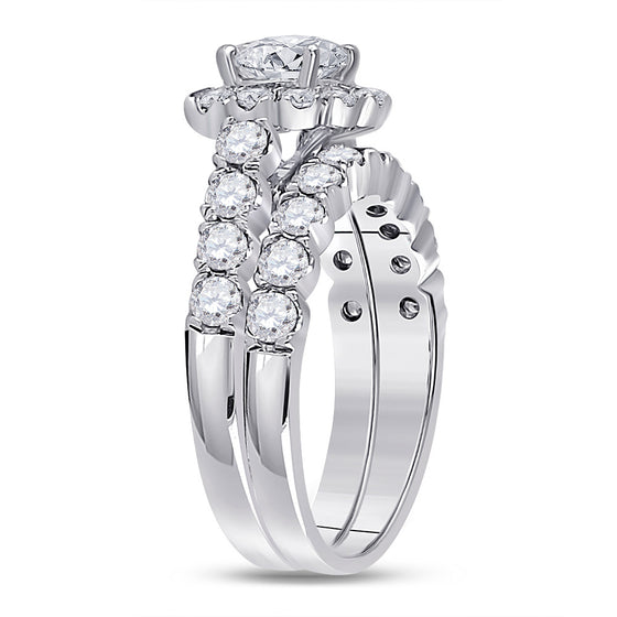14k White Gold Round Diamond Bridal Wedding Ring Band Set 2 Cttw