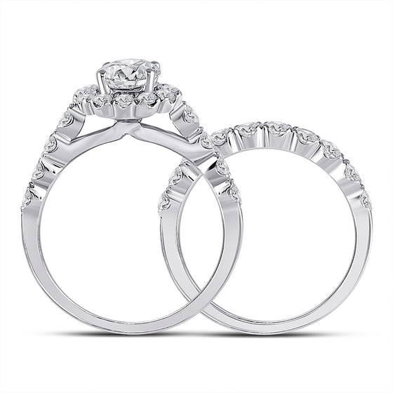 14k White Gold Round Diamond Bridal Wedding Ring Band Set 2 Cttw