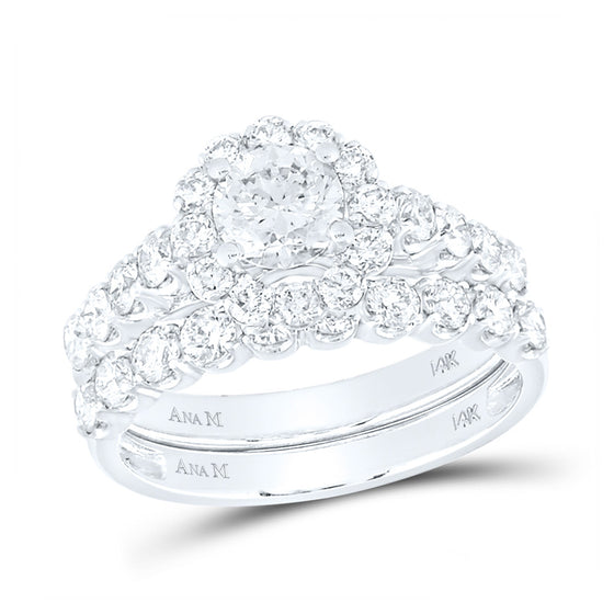 14k White Gold Round Diamond Bridal Wedding Ring Band Set 2 Cttw