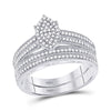 10k White Gold His Hers Round Diamond Cluster Matching Wedding Set 3/4 Cttw