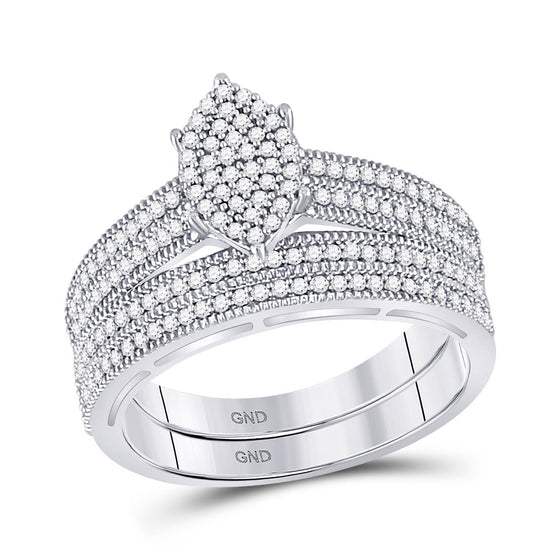 10k White Gold His Hers Round Diamond Cluster Matching Wedding Set 3/4 Cttw