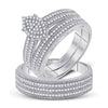 10k White Gold His Hers Round Diamond Cluster Matching Wedding Set 3/4 Cttw