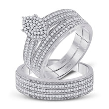  10k White Gold His Hers Round Diamond Cluster Matching Wedding Set 3/4 Cttw