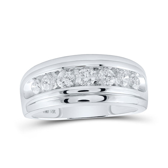 14k White Gold Mens Round Diamond Wedding Channel-Set Band Ring 1 Cttw
