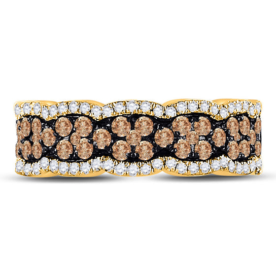 14k Yellow Gold Womens Round Brown Diamond Fashion Band Ring 1 Cttw