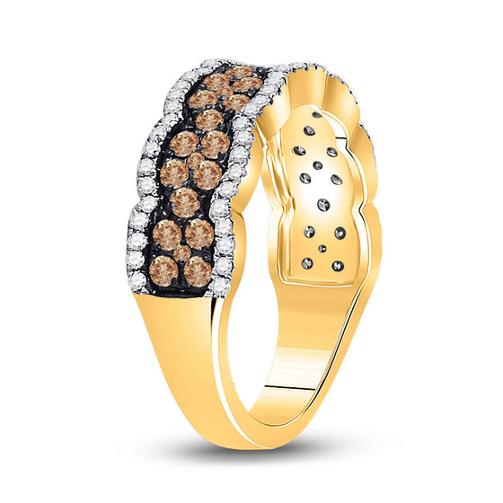 14k Yellow Gold Womens Round Brown Diamond Fashion Band Ring 1 Cttw