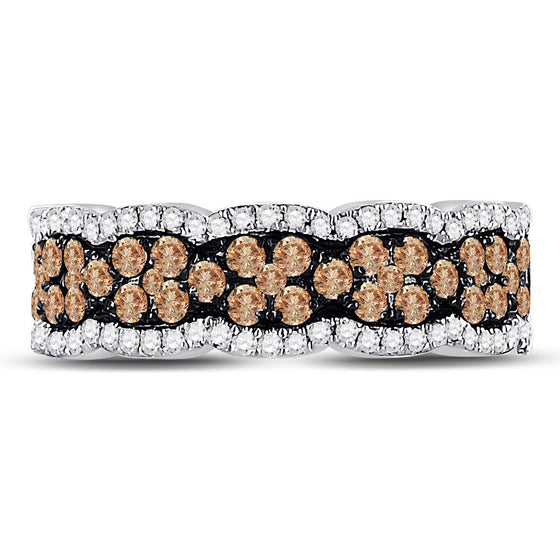 14k White Gold Womens Round Brown Diamond Fashion Band Ring 1 Cttw