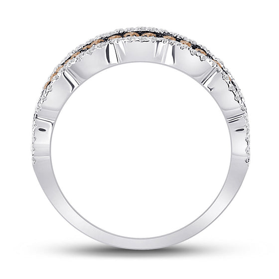 14k White Gold Womens Round Brown Diamond Fashion Band Ring 1 Cttw