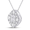 14k White Gold Womens Princess Diamond Offset Square Cluster Pendant 1/2 Cttw