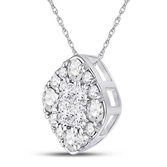 14k White Gold Womens Princess Diamond Offset Square Cluster Pendant 1/2 Cttw