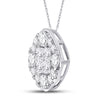 14k White Gold Womens Princess Diamond Offset Square Cluster Pendant 1 Cttw