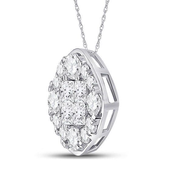14k White Gold Womens Princess Diamond Offset Square Cluster Pendant 1 Cttw