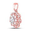 10k Two-tone Gold Womens Round Diamond Flower Halo Cluster Pendant 1/2 Cttw