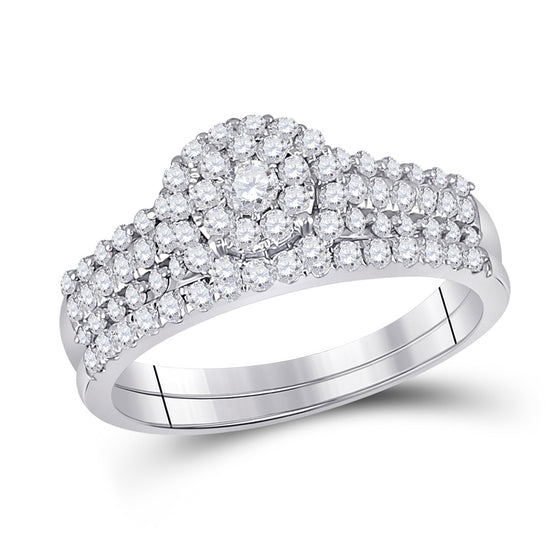 10k White Gold Round Diamond Bridal Wedding Ring Band Set 3/4 Cttw