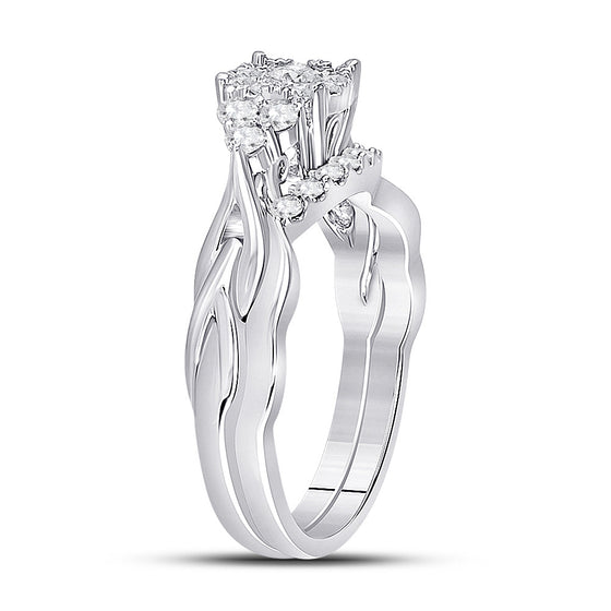 10k White Gold Round Diamond Bridal Wedding Ring Band Set 1/2 Cttw
