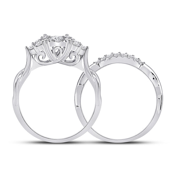 10k White Gold Round Diamond Bridal Wedding Ring Band Set 1/2 Cttw