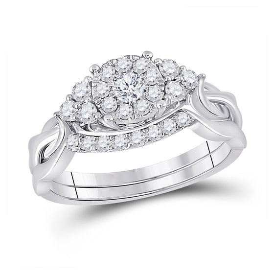 10k White Gold Round Diamond Bridal Wedding Ring Band Set 1/2 Cttw