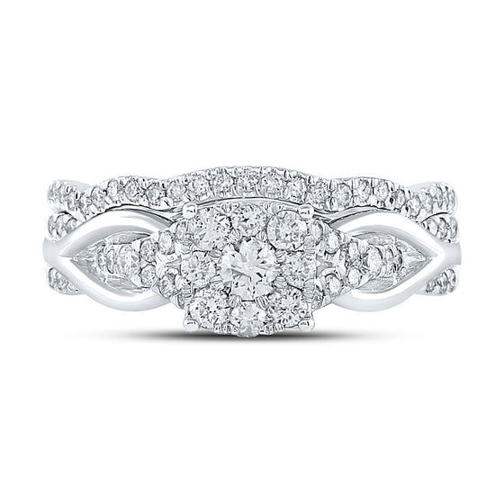 10k White Gold Round Diamond Bridal Wedding Ring Band Set 5/8 Cttw
