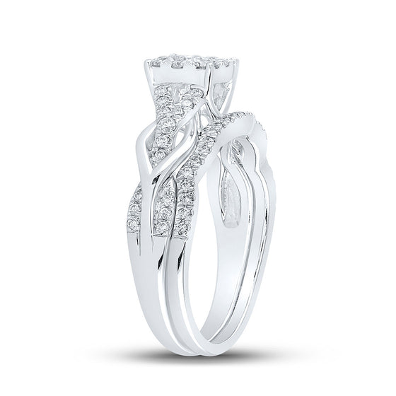 10k White Gold Round Diamond Bridal Wedding Ring Band Set 5/8 Cttw