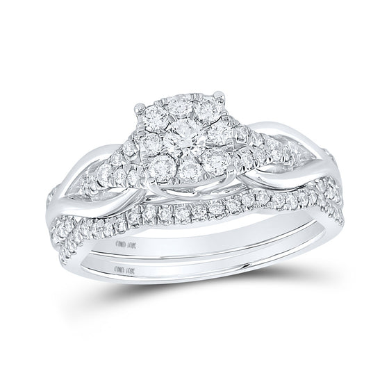 10k White Gold Round Diamond Bridal Wedding Ring Band Set 5/8 Cttw
