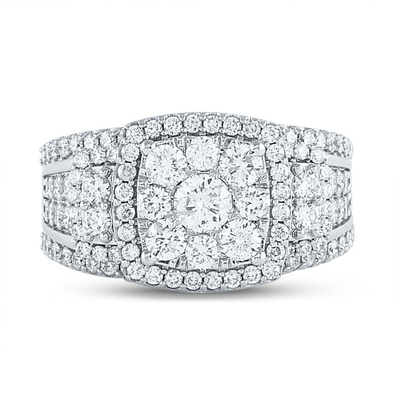 14k White Gold Round Diamond Square Bridal Wedding Engagement Ring 2 Cttw