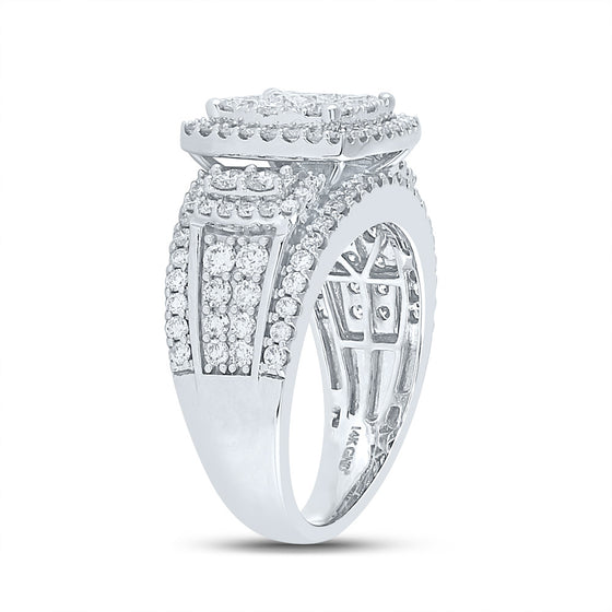 14k White Gold Round Diamond Square Bridal Wedding Engagement Ring 2 Cttw