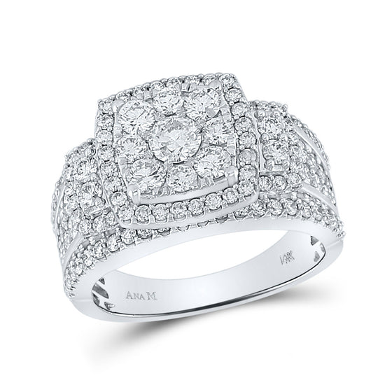 14k White Gold Round Diamond Square Bridal Wedding Engagement Ring 2 Cttw