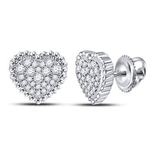  10k White Gold Womens Round Diamond Beaded Heart Earrings 1/4 Cttw
