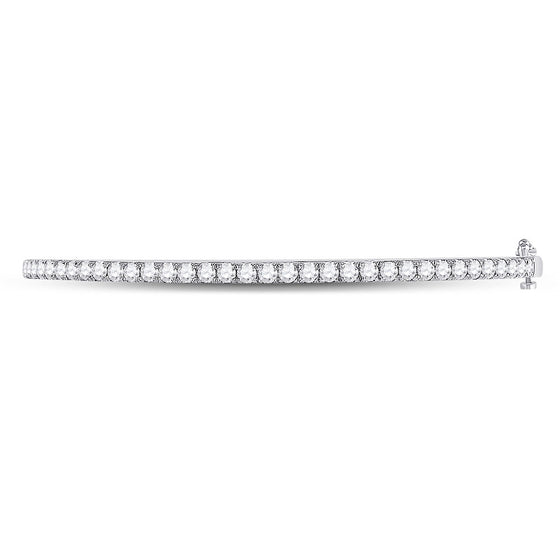 14k White Gold Womens Round Diamond Classic Bangle Bracelet 2 Cttw