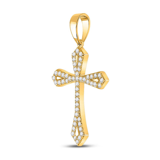 10k Yellow Gold Womens Round Diamond Gothic Cross Pendant 1/3 Cttw