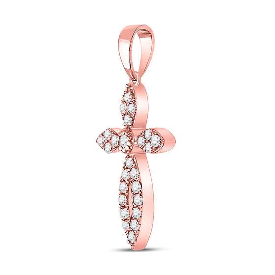 10k Rose Gold Womens Round Diamond Cross Pendant 1/6 Cttw