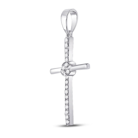 10k White Gold Womens Round Diamond Cross Pendant 1/12 Cttw