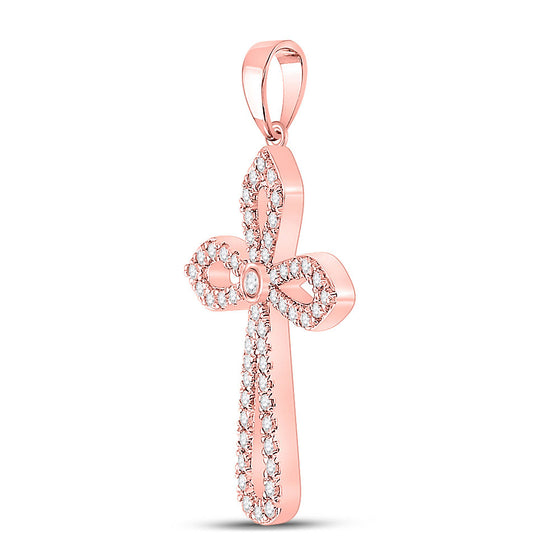 10k Rose Gold Womens Round Diamond Cross Pendant 1/3 Cttw