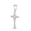 10k White Gold Womens Round Diamond Cross Pendant 1/12 Cttw