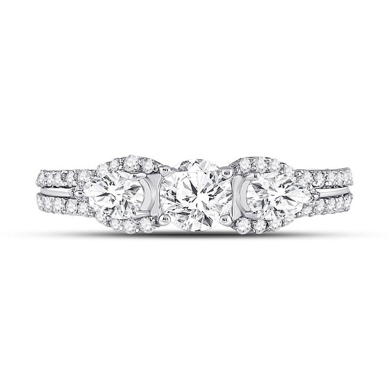 14k White Gold Round Diamond 3-stone Bridal Wedding Engagement Ring 1-1/3 Cttw