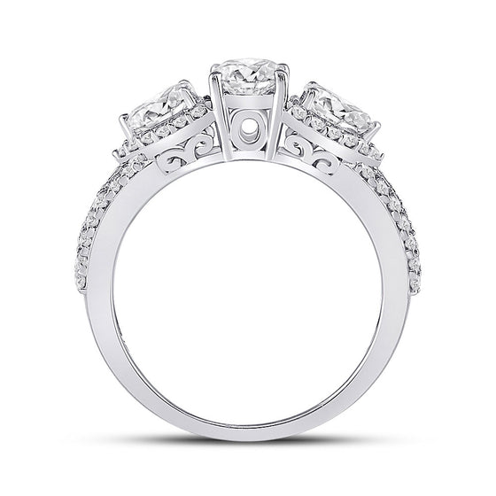 14k White Gold Round Diamond 3-stone Bridal Wedding Engagement Ring 1-1/3 Cttw