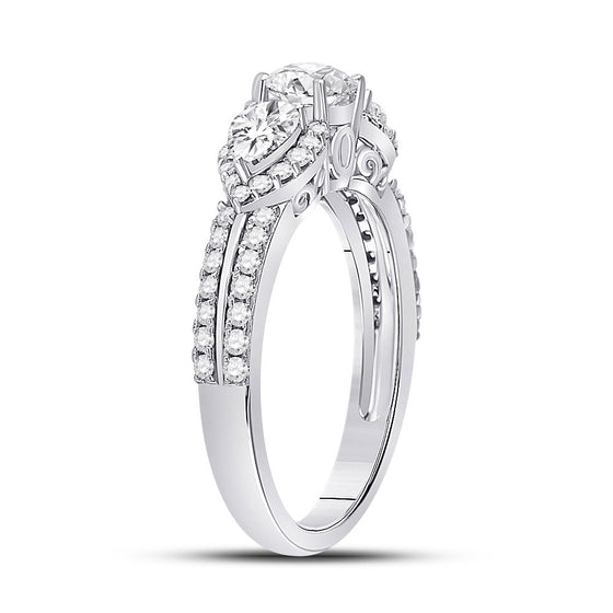 14k White Gold Round Diamond 3-stone Bridal Wedding Engagement Ring 1-1/3 Cttw