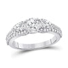 14k White Gold Round Diamond 3-stone Bridal Wedding Engagement Ring 1-1/3 Cttw