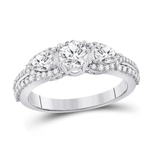  14k White Gold Round Diamond 3-stone Bridal Wedding Engagement Ring 1-1/3 Cttw