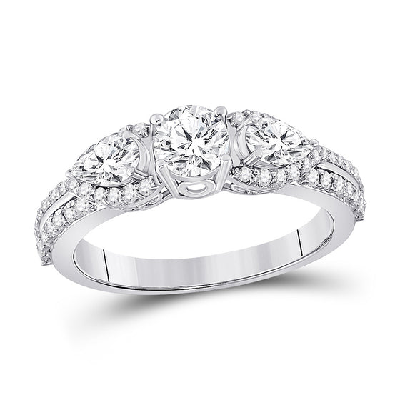 14k White Gold Round Diamond 3-stone Bridal Wedding Engagement Ring 1-1/3 Cttw