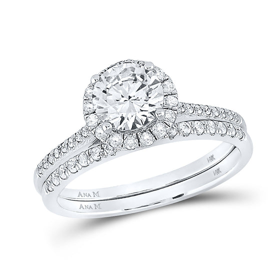 14k White Gold Round Diamond Bridal Wedding Ring Band Set 1-3/8 Cttw