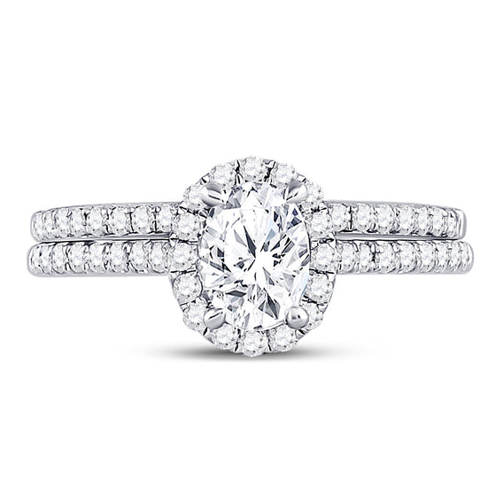 14k White Gold Oval Diamond Bridal Wedding Ring Band Set 1-1/3 Cttw