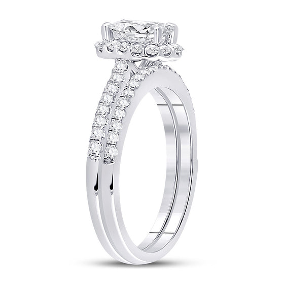 14k White Gold Oval Diamond Bridal Wedding Ring Band Set 1-1/3 Cttw